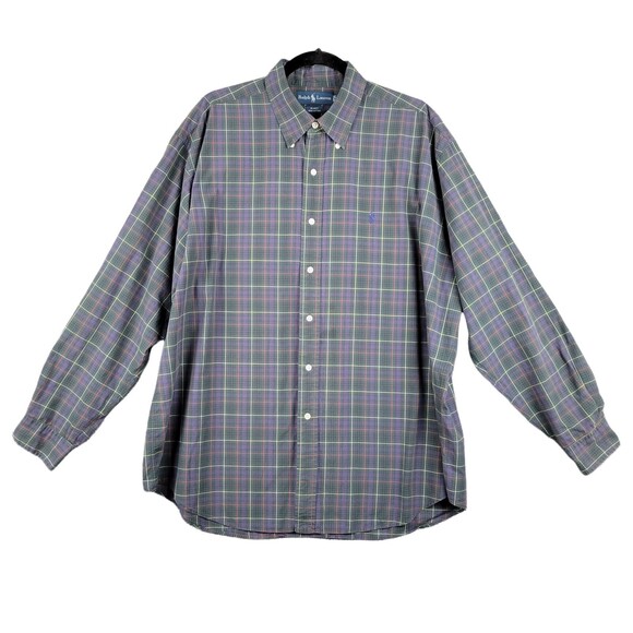 RALPH LAUREN Green Plaid Blake Cotton Long Sleeve Button Down Shirt SIZE XL - Picture 1 of 12